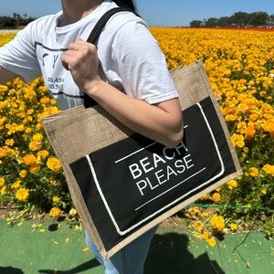 Beach Please Tote Bag with Black and Tan Design